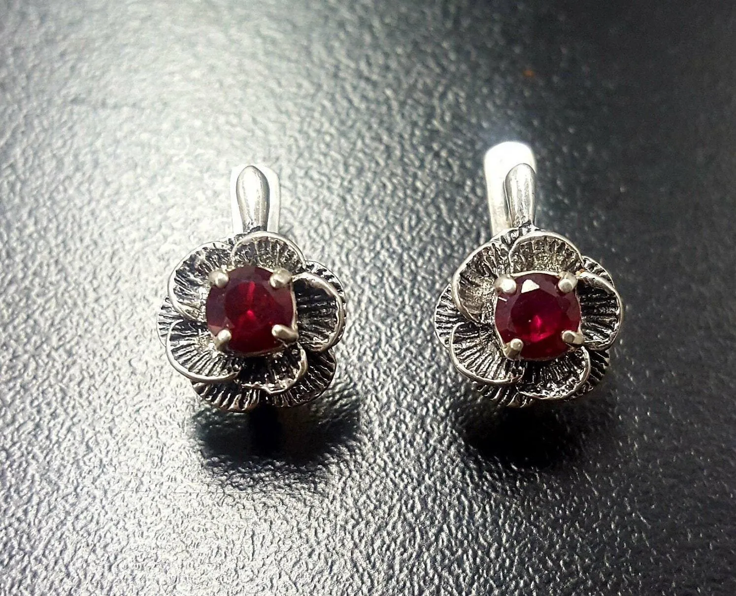 Ruby Rose Earrings - Red Flower Earrings, Dainty Pink Earrings