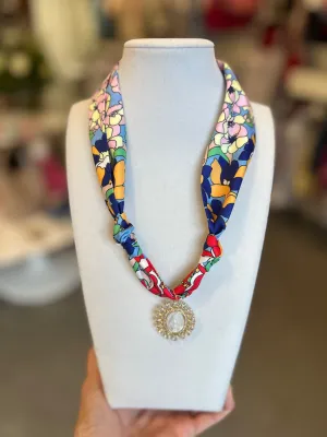 Scarf Necklace- Blue Floral/Mary