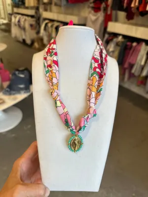 Scarf Necklace- Pink Floral/Mary Teal
