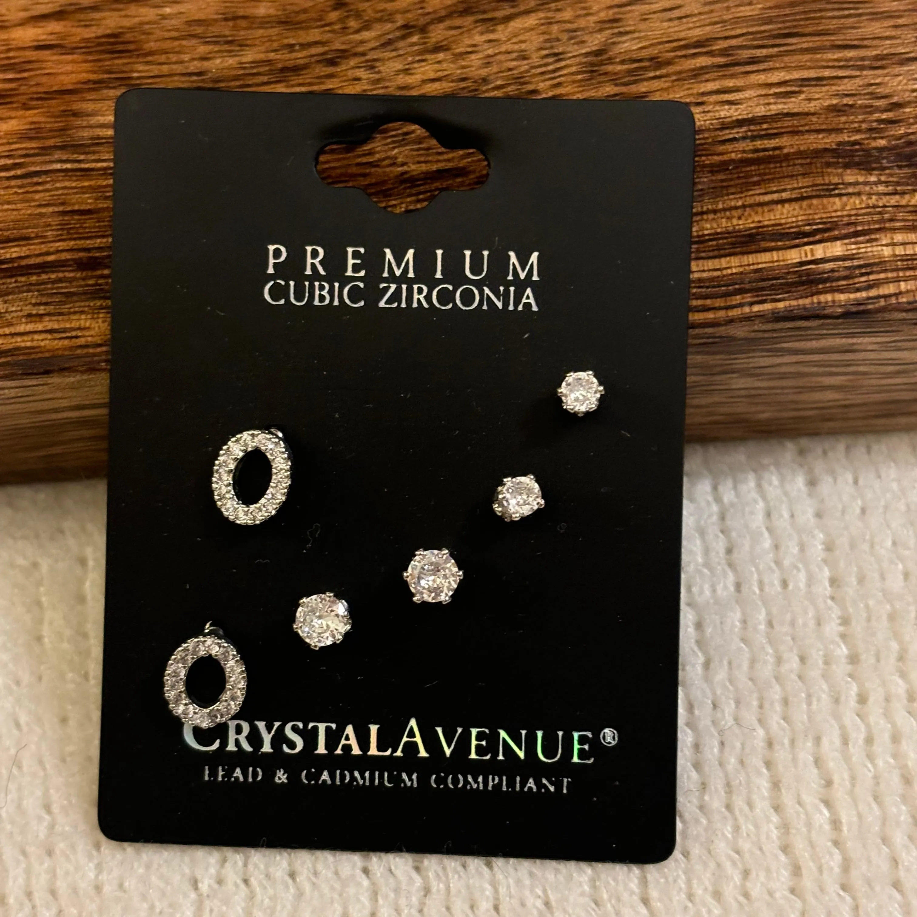 Single Pair or Set of Three Simple Cubic Zirconia Stud Earrings With a Set of Open Circle Studs