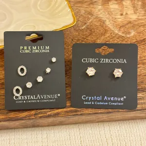 Single Pair or Set of Three Simple Cubic Zirconia Stud Earrings With a Set of Open Circle Studs