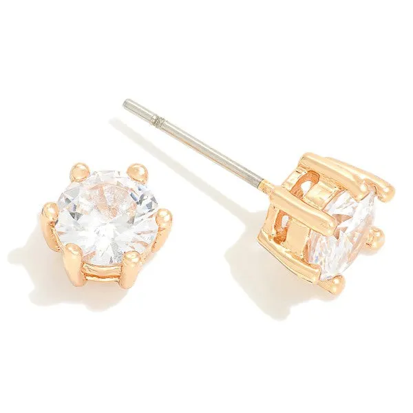 Single Pair or Set of Three Simple Cubic Zirconia Stud Earrings With a Set of Open Circle Studs