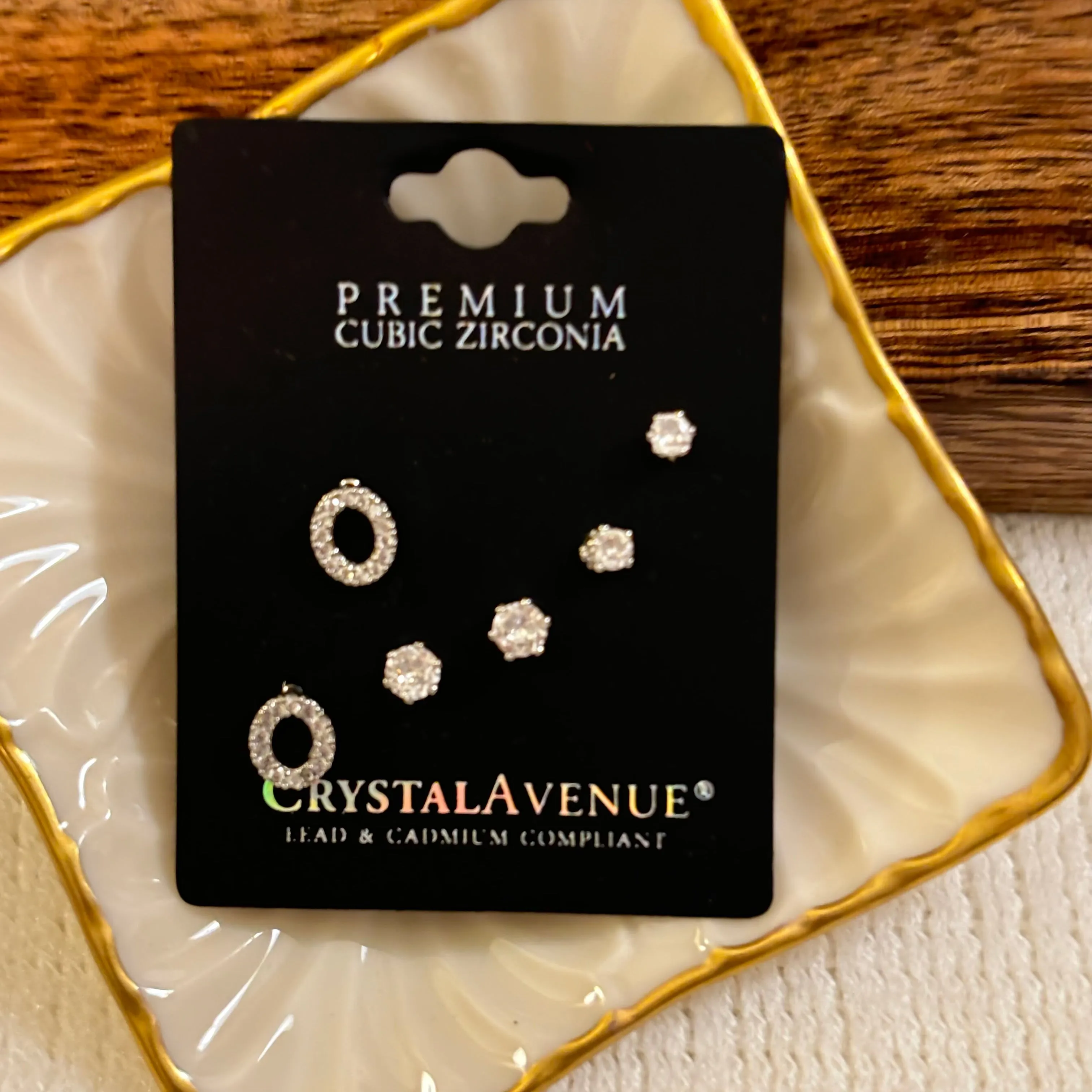 Single Pair or Set of Three Simple Cubic Zirconia Stud Earrings With a Set of Open Circle Studs