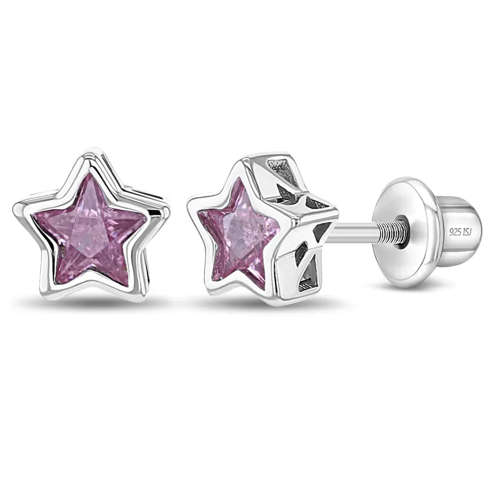 Single Stone Star CZ Earrings