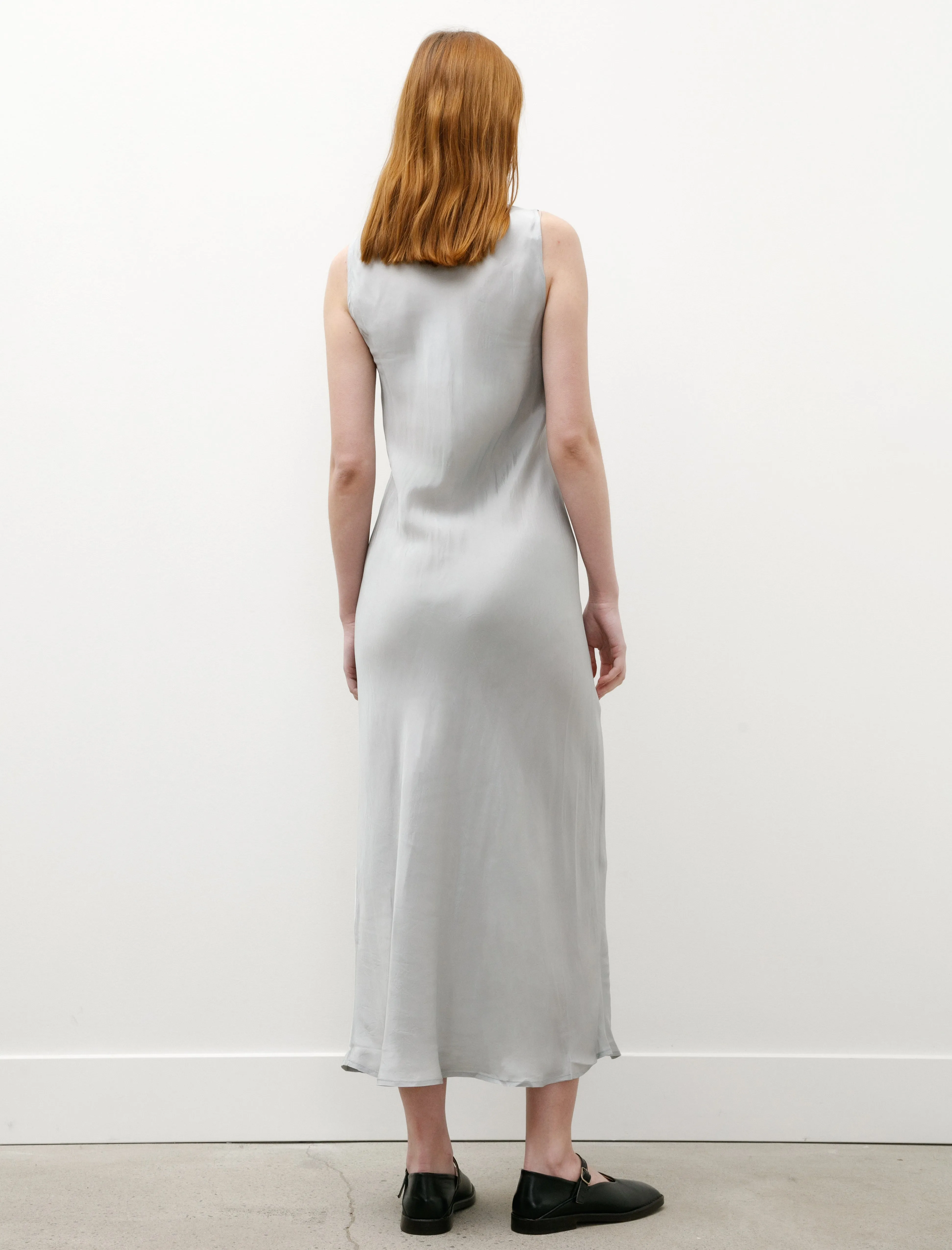 Sleeveless Long Dress Shiny Viscose Silver