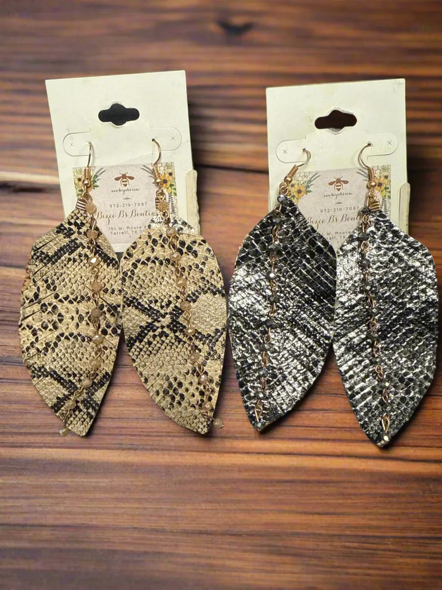 Snake Skin Earrings With Bead