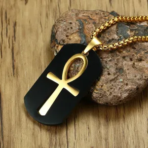 Stainless Steel Ankh Pendant Vintage Gold Color Chain 24"