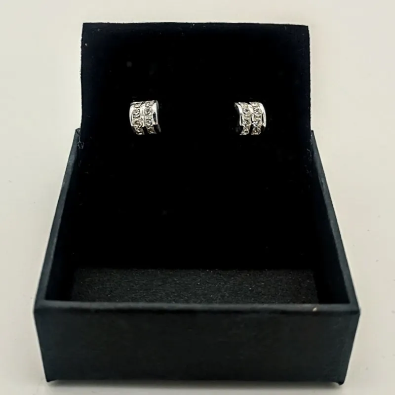 Sterling Silver CZ Open Hoop Stud Earrings
