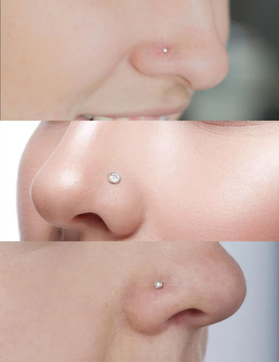 Surgical Steel Nose Ring 20G - Hypoallergenic Nose Studs With Cute Flat Opal Flower Diamond Heart - Straight L Shaped Purple, Pink, Black, Silver for Women Men Gift