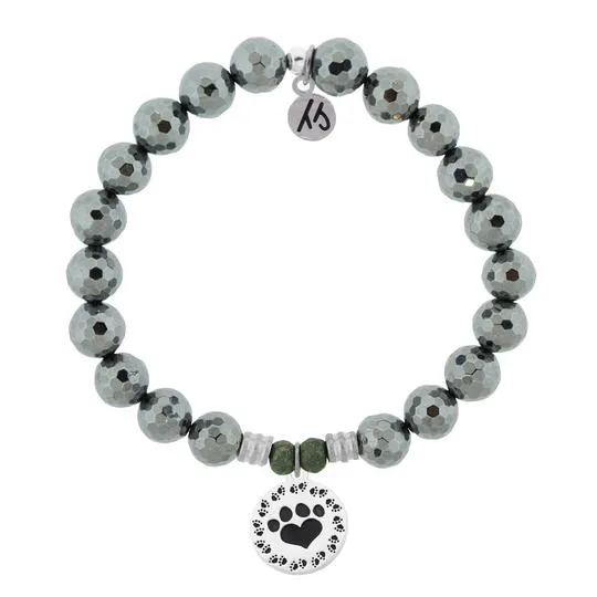 Terahertz Stone Bracelet with Paw Print Sterling Silver Charm