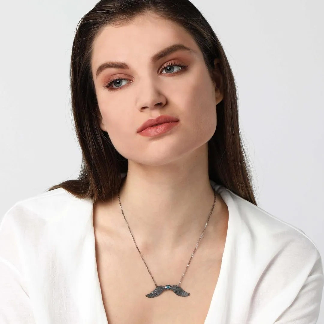 The eye of the sky - chain necklace - silver 925 - dark rhodium plated - unisex