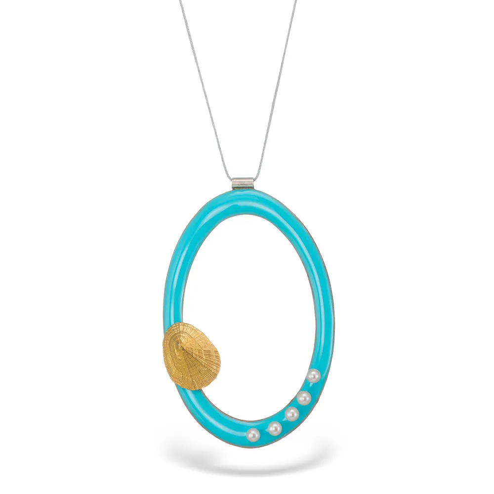 Water secret - casual cord necklace - light blue enamel - silver 925 - gold plated