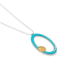 Water secret - casual cord necklace - light blue enamel - silver 925 - gold plated
