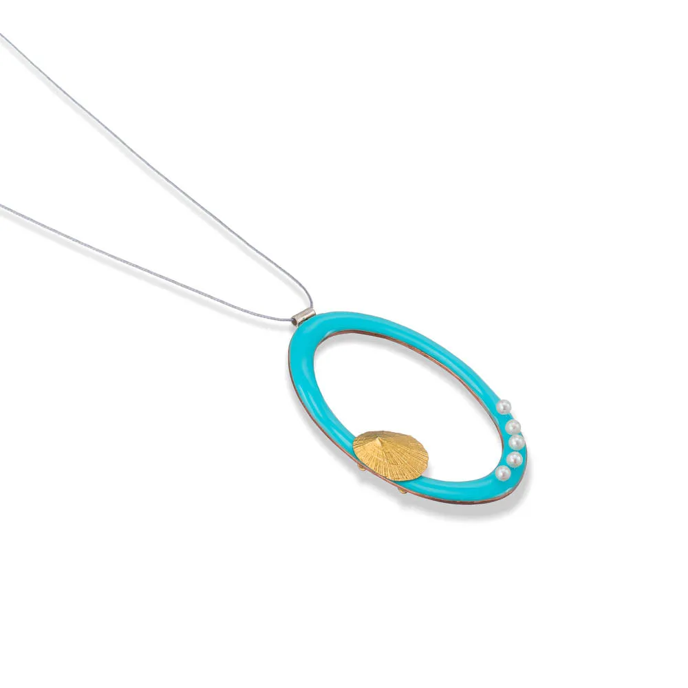 Water secret - casual cord necklace - light blue enamel - silver 925 - gold plated