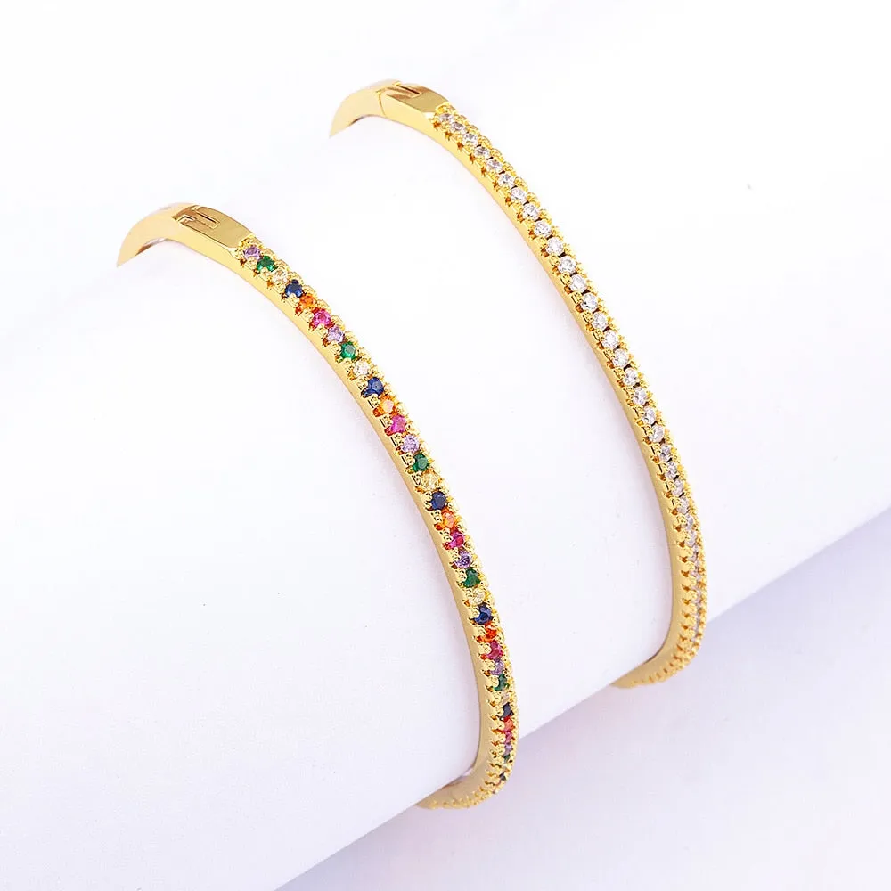 White Color Cubic Zirconia Thin Bangles Bracelets