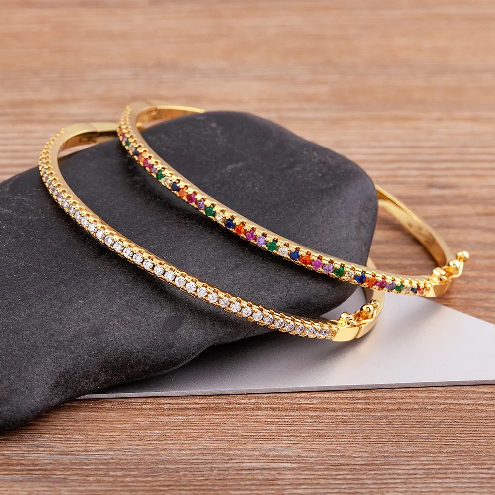 White Color Cubic Zirconia Thin Bangles Bracelets