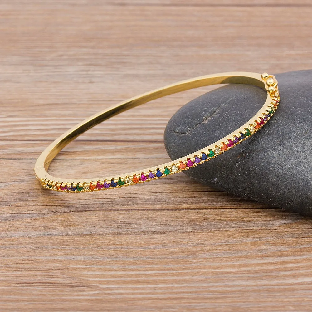 White Color Cubic Zirconia Thin Bangles Bracelets