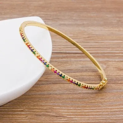 White Color Cubic Zirconia Thin Bangles Bracelets